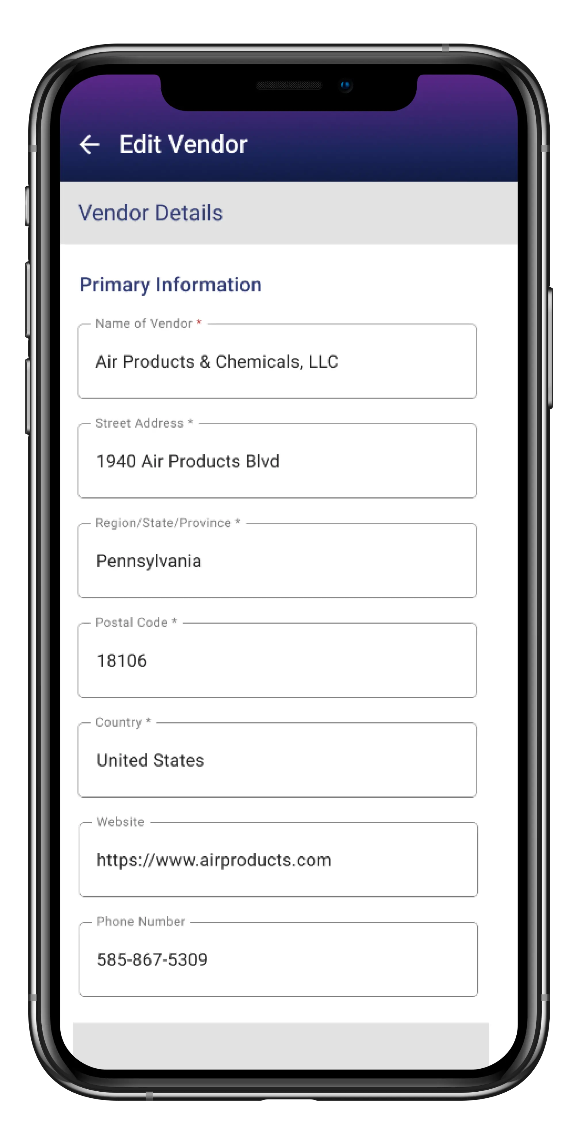 Vendor Management Interface